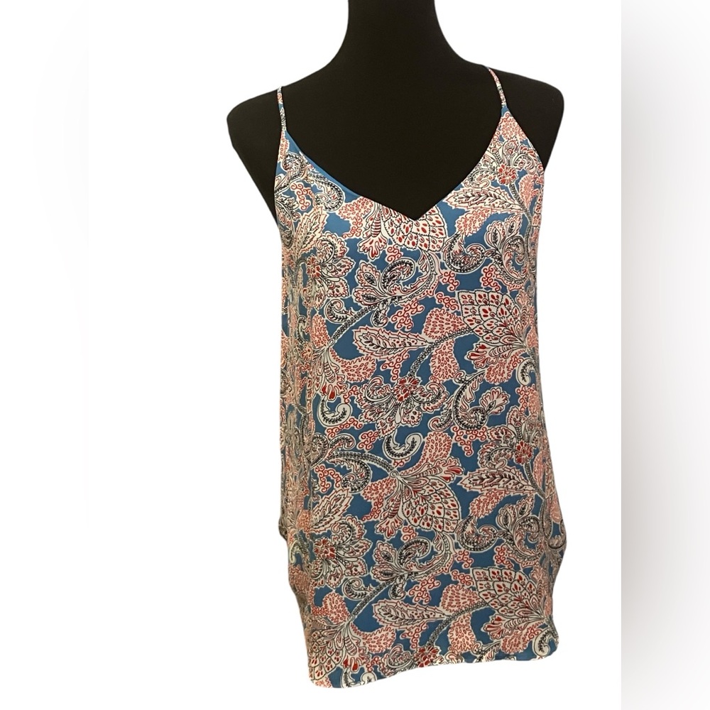 Loft drapey racerback top, red, white and blue. Lined. Large petite